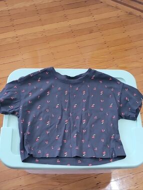 Old Navy Gray Tee with Small Red Cherry Accents